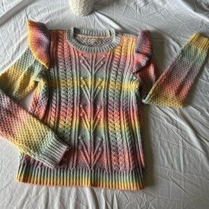LOFT Rainbow Pastel Ruffle Sweater